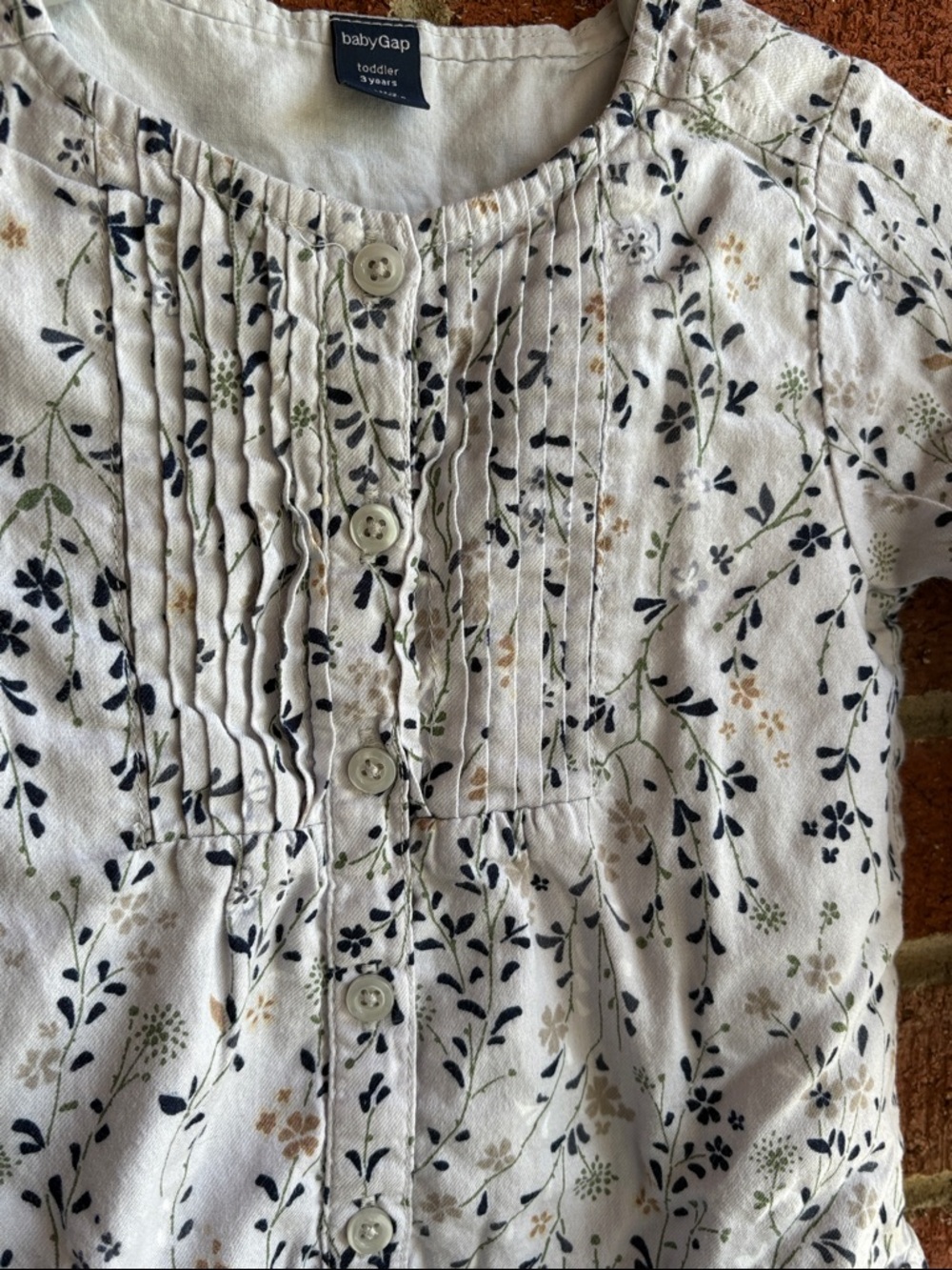 BabyGAP Light Gray Floral Long-Sleeve Cotton Dress with Navy and Beige Accents